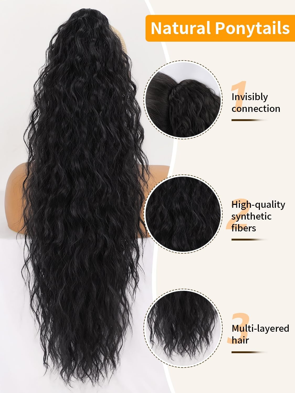Claw Clip Long Wavy Ponytail Extension 30" Fluffy Natural Looking Synthetic Hairpiece