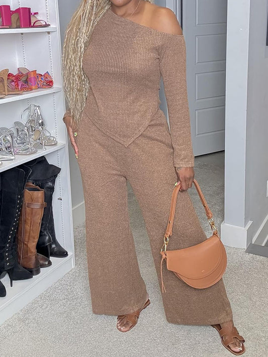 Asymmetric Casual Knitted Two Pieces Set