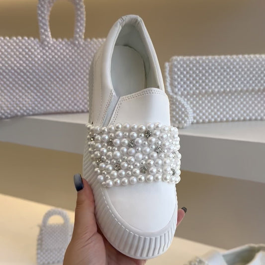 Pearl Diamond Embellished Platform Shoes