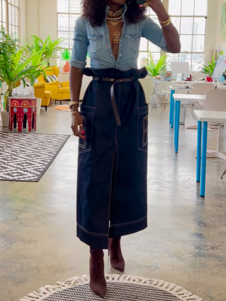 Fashion Denim Slit Hem Bud Skirt