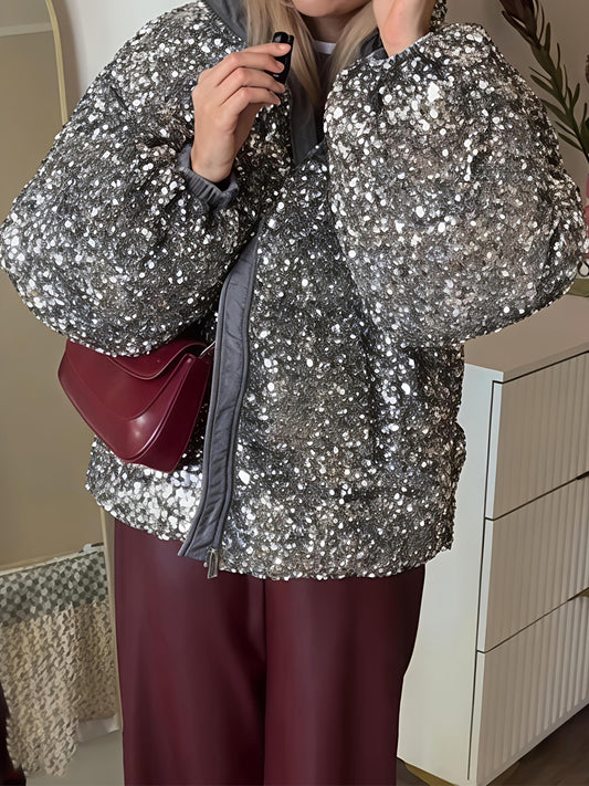 Sequined Stand Collar Warm Cotton Coat