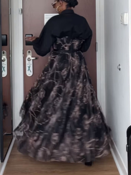 Hollowed Out Printed Patchwork Maxi Dress