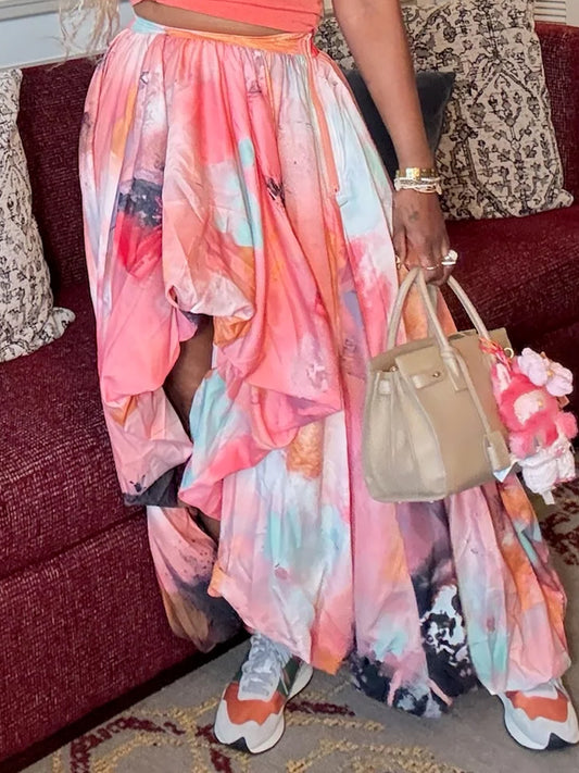 Irregular Hem Printed Skirts