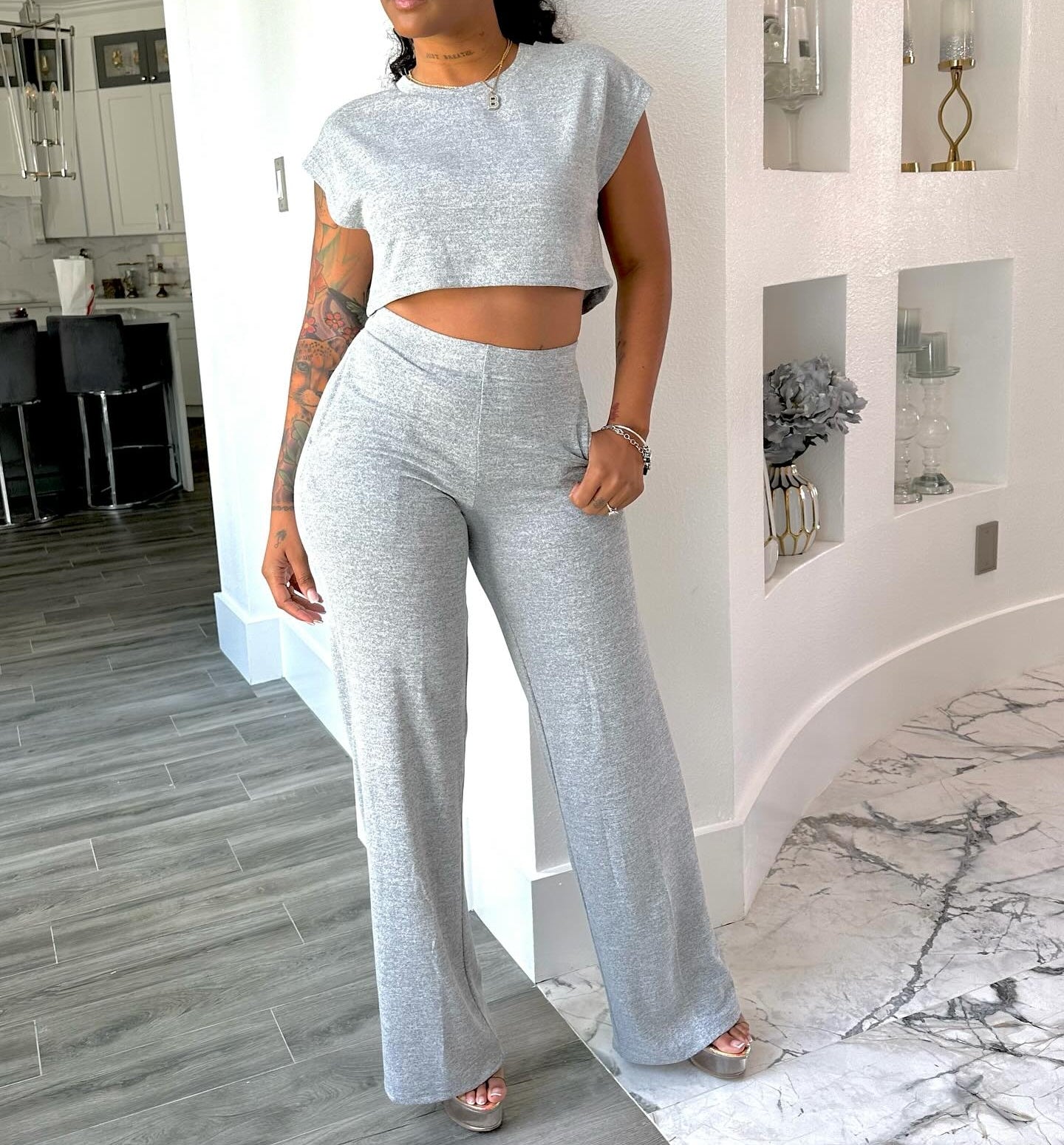 Solid Color Cotton Casual Two-piece Suit With Pockets