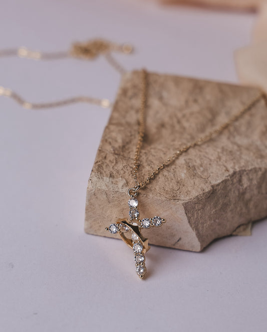 Simple Diamond Crown Cross Necklace Women