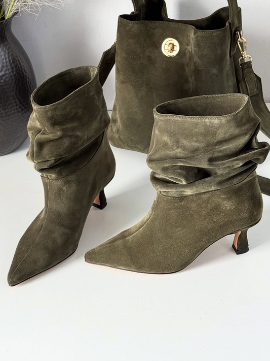 Suede Pleated Naked Boots