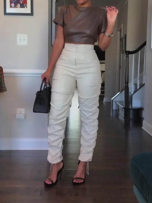 Faux Leather Ruffled Leggings