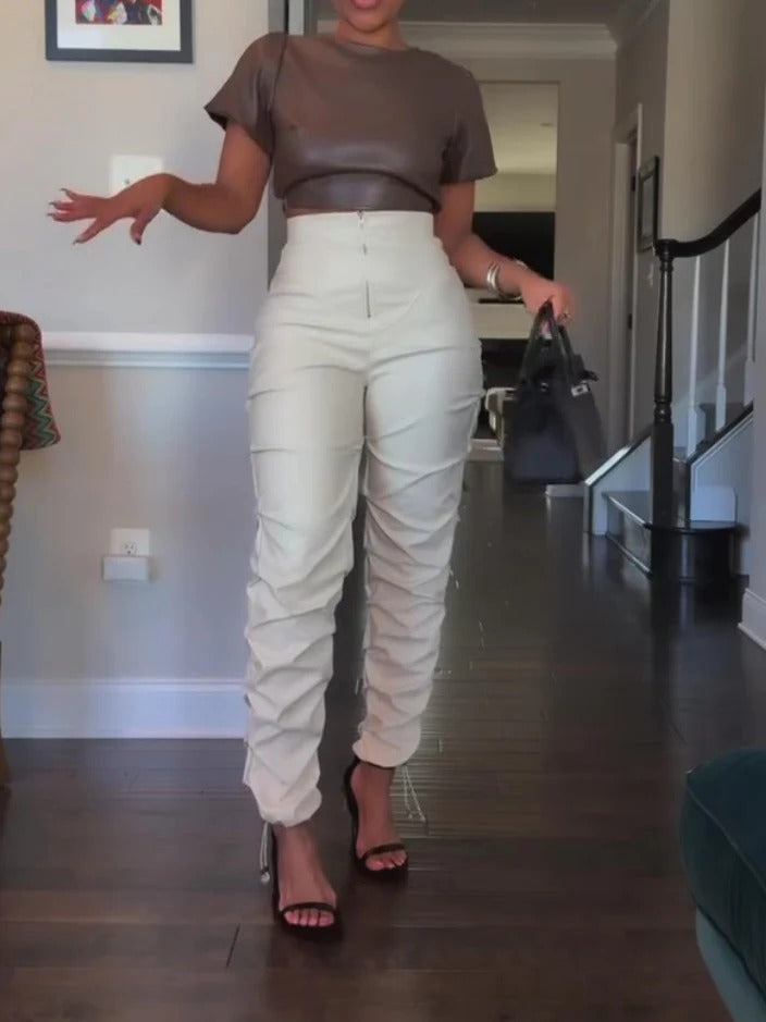 Faux Leather Ruffled Leggings