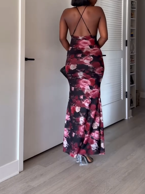 Sling Deep V Floral Hip Dress