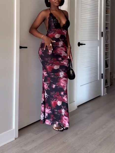 Sling Deep V Floral Hip Dress