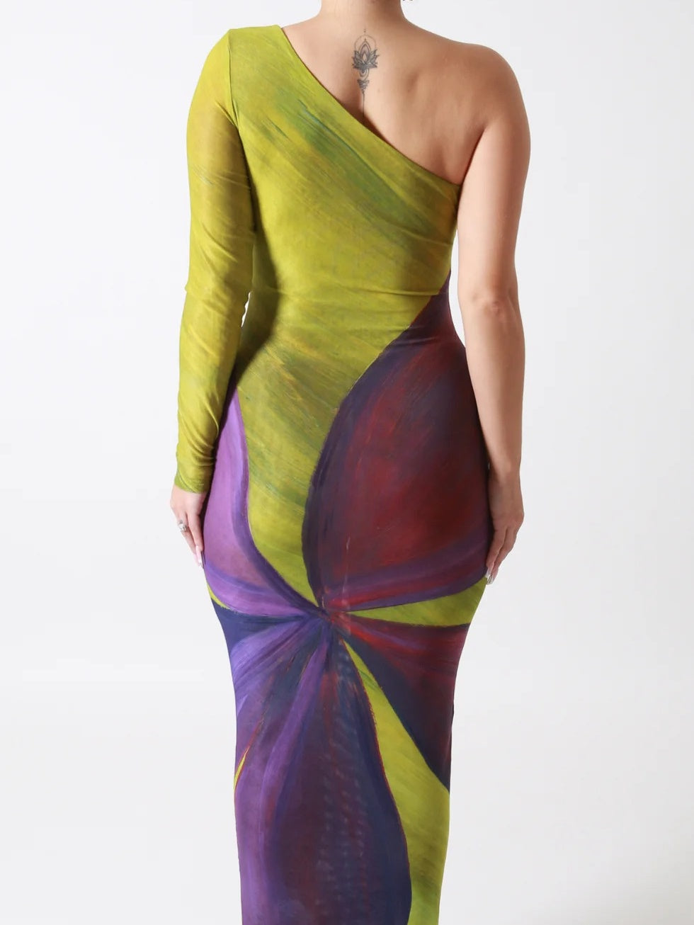 Unilateral Shoulder Yellow And Purple Hip Skirt