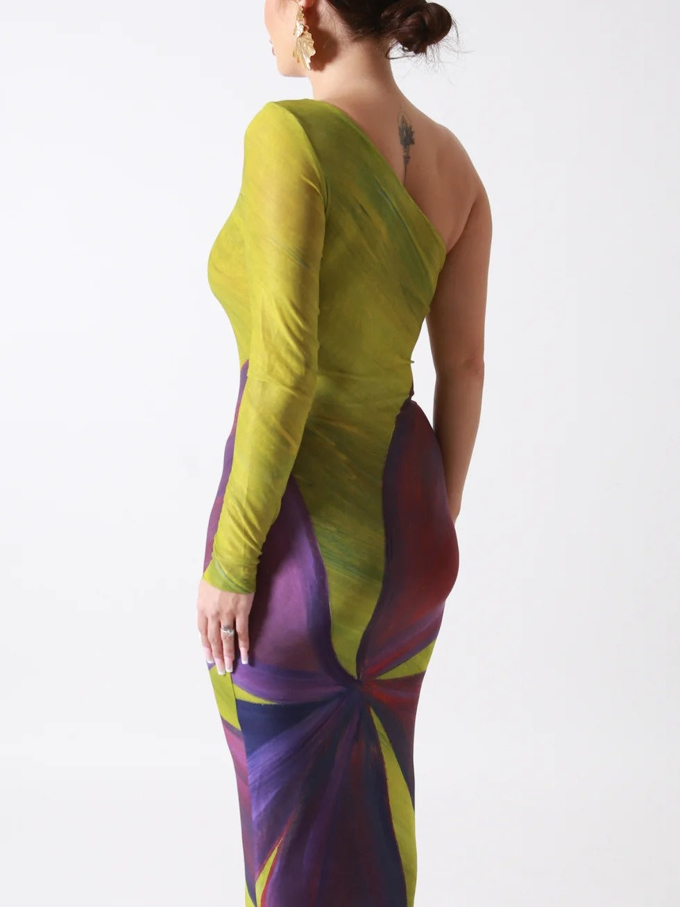 Unilateral Shoulder Yellow And Purple Hip Skirt