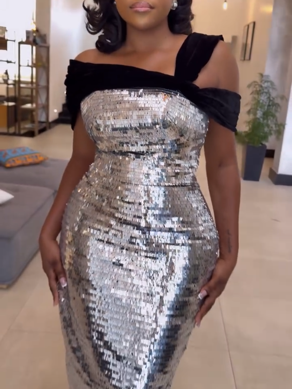 Shiny Black Shoulder Hip Skirt