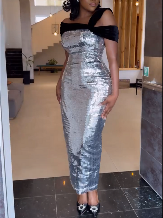 Shiny Black Shoulder Hip Skirt