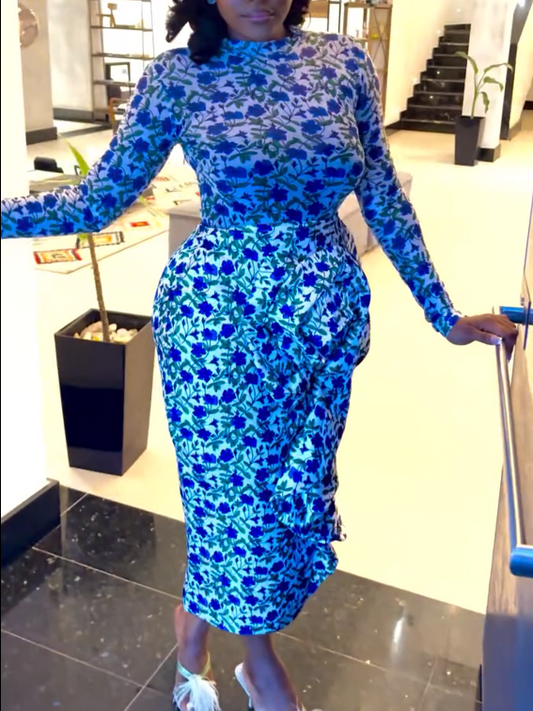 Blue Pattern Hip Skirt