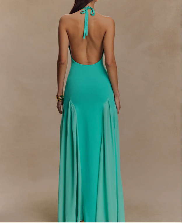 Knit And Mesh Halter Maxi Dress