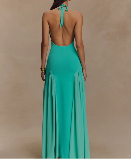 Knit And Mesh Halter Maxi Dress
