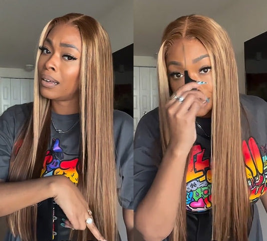 Pre-cut Lace Wig Straight Hair 4/27 Highlight Wear Go Glueless Wig Lace Wig Preplucked With Natural Hairline