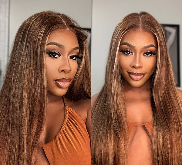 Pre-cut Lace Wig Straight Hair 4/27 Highlight Wear Go Glueless Wig Lace Wig Preplucked With Natural Hairline
