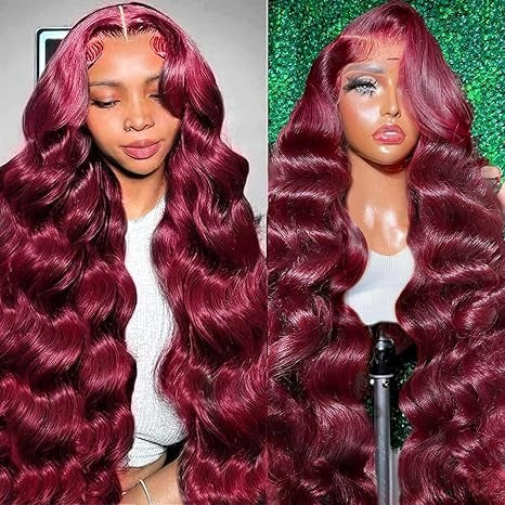 Burgundy Body Wave Lace Front Wigs 13x6 HD Transparent Lace 180% Density Wine Red