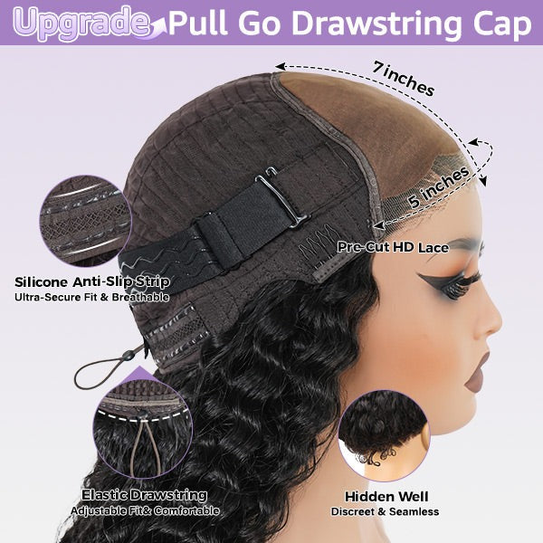 Water Wave Wear Go Wigs 7x5 HD Lace Glueless Lace Closure Wigs