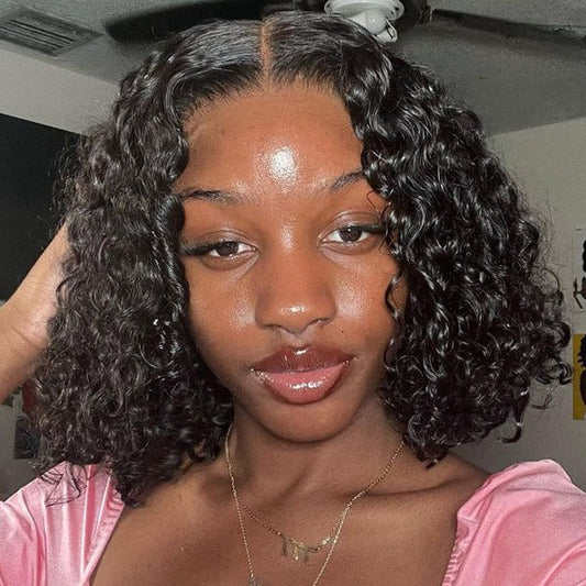 Wear Go Wigs Water Wave Hair Pre Cut 7x5 HD Lace Closure Short Bob Glueless Wig