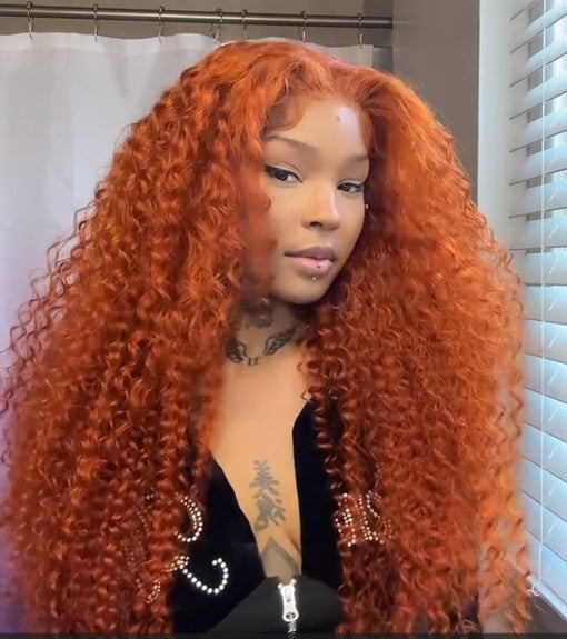 Ginger Deep Wave Lace Front Wigs Human Hair 180% Density Orange 13x4 Curly Lace Frontal Wigs