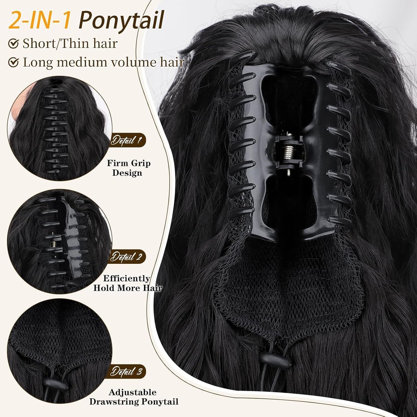 Claw Clip Ponytail Extension 18 Inch Wavy Pony Tails Hair Extensions Layered Fluffy Clip On Ponytails For Women Synthetic Hairpieces