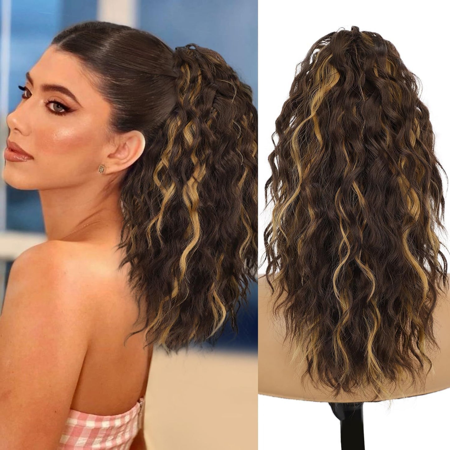 Claw Clip Ponytail Extension 18 Inch Wavy Pony Tails Hair Extensions Layered Fluffy Clip On Ponytails For Women Synthetic Hairpieces