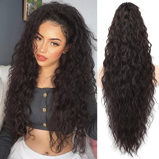 Claw Clip Long Wavy Ponytail Extension 30" Fluffy Natural Looking Synthetic Hairpiece