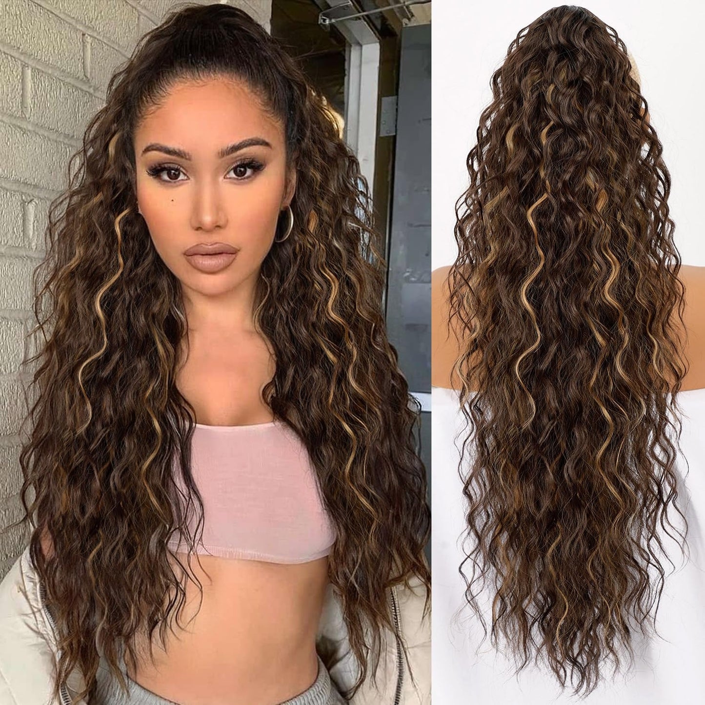 Claw Clip Long Wavy Ponytail Extension 30" Fluffy Natural Looking Synthetic Hairpiece