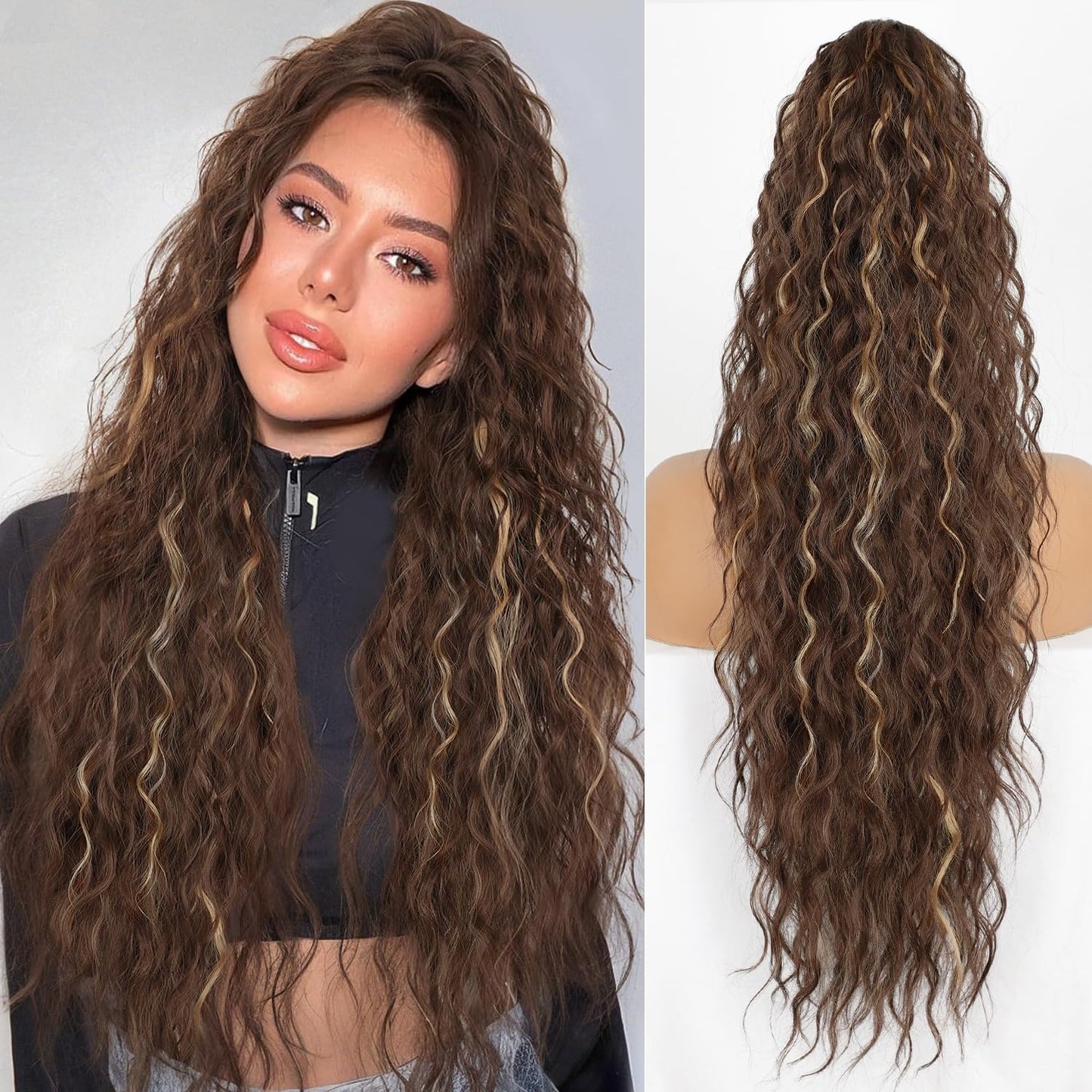 Claw Clip Long Wavy Ponytail Extension 30" Fluffy Natural Looking Synthetic Hairpiece