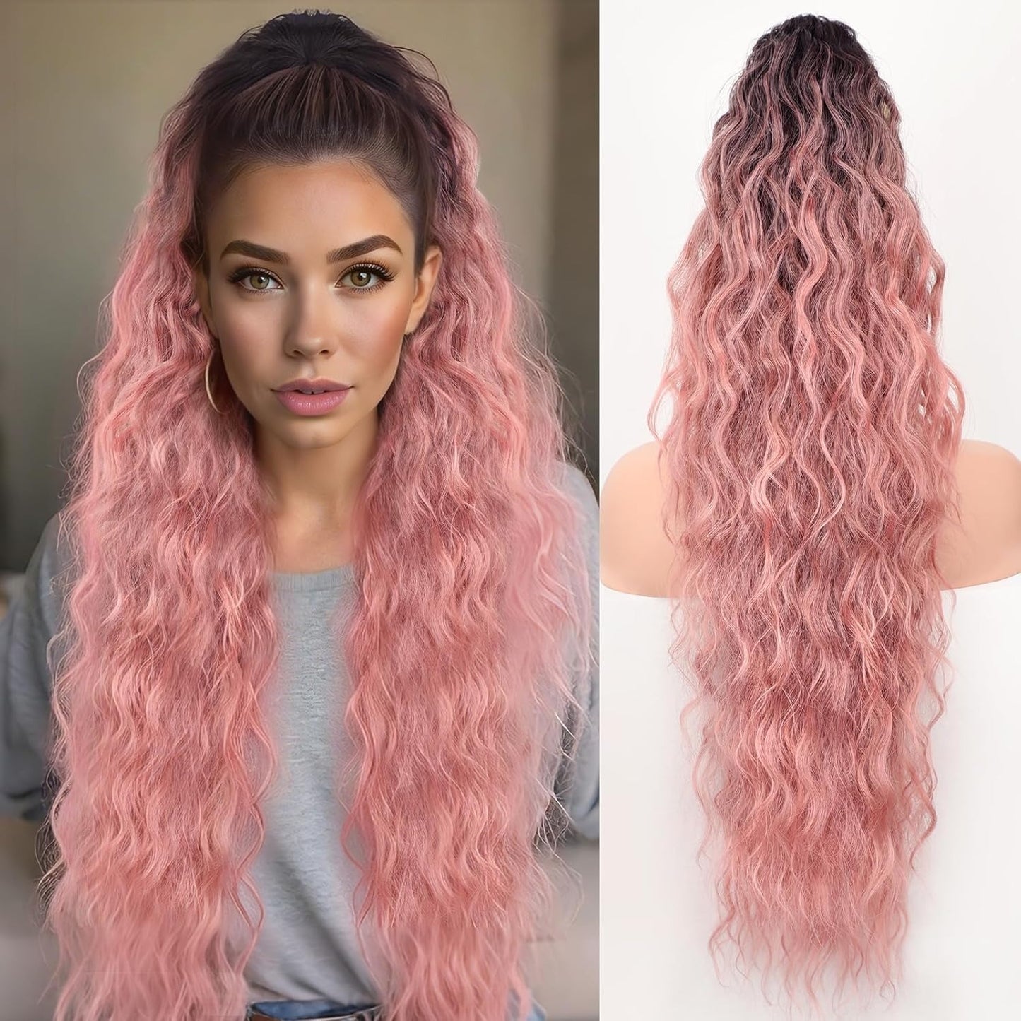 Claw Clip Long Wavy Ponytail Extension 30" Fluffy Natural Looking Synthetic Hairpiece