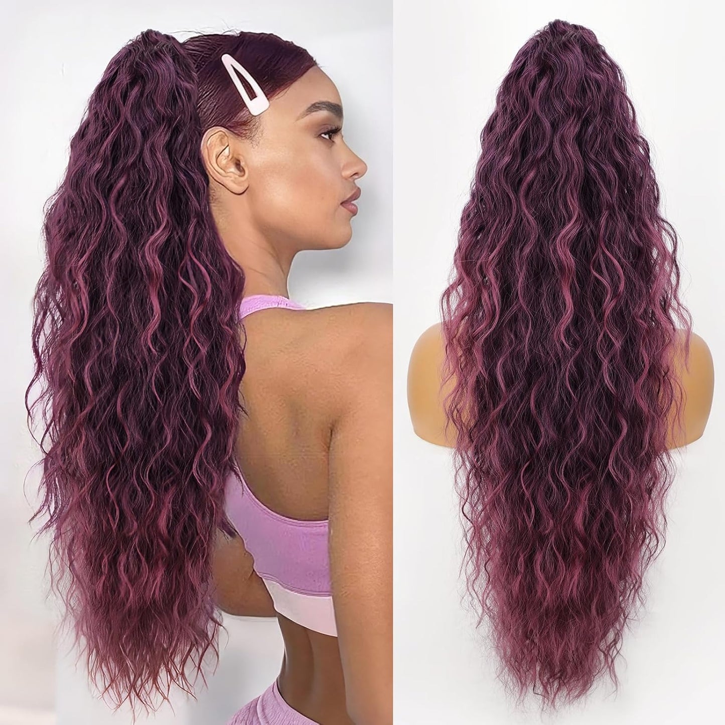 Claw Clip Long Wavy Ponytail Extension 30" Fluffy Natural Looking Synthetic Hairpiece
