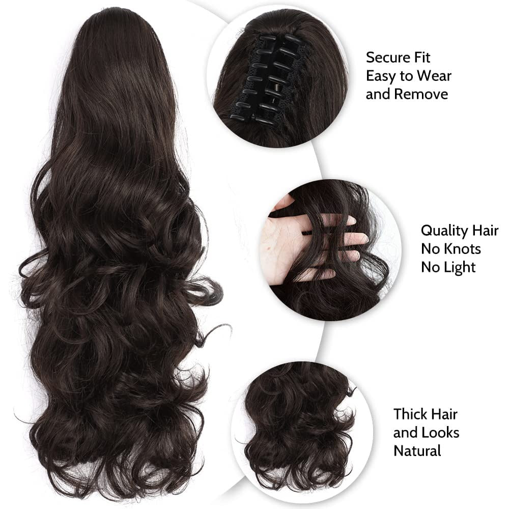 Claw Clip In Long Wavy Ponytail Hair Extension For Women Fluffy Natural Looking Synthetic Hairpiece