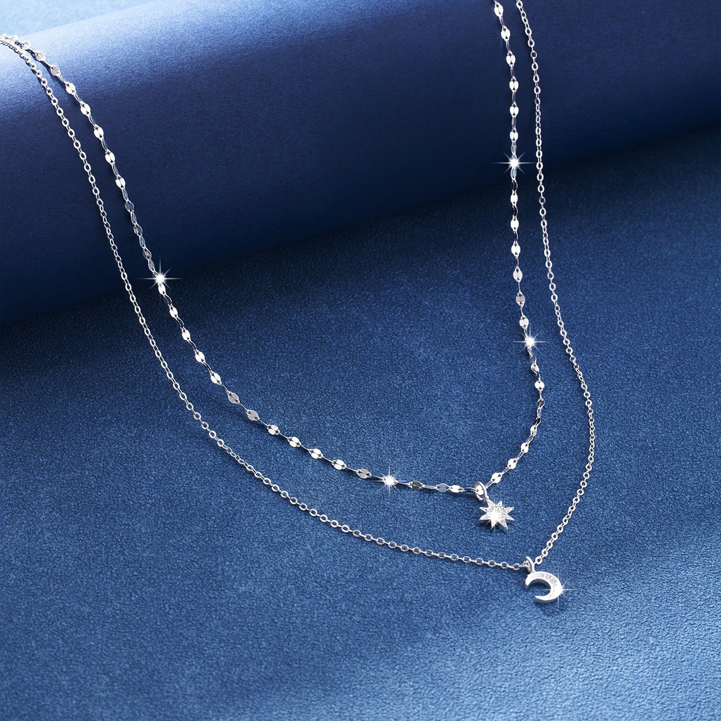 Moon & Star Pendant Double Layer Necklace