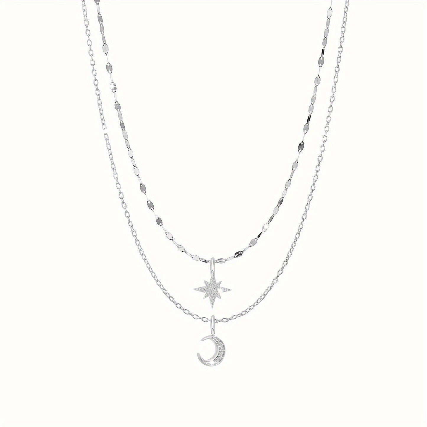 Moon & Star Pendant Double Layer Necklace