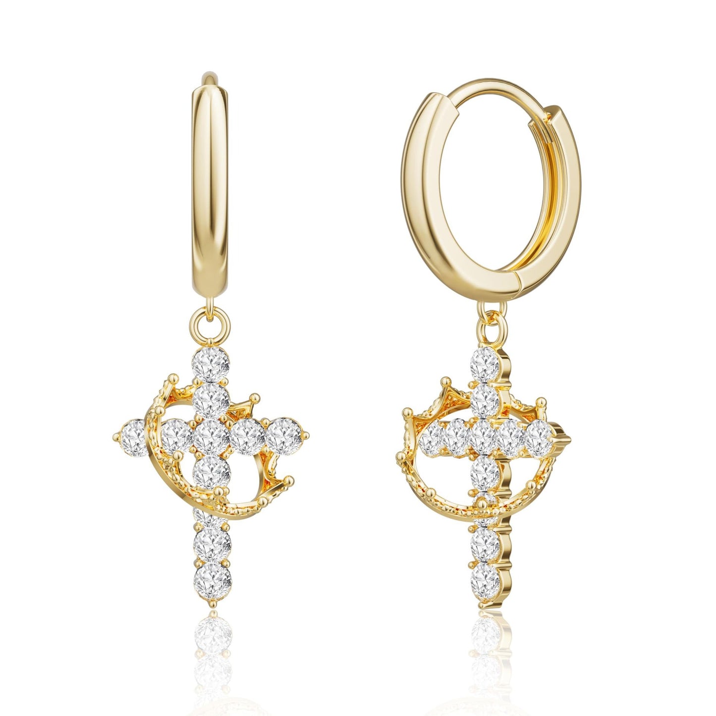 Exquisite Sparkling Zircon Cross Crown Pendant Earrings