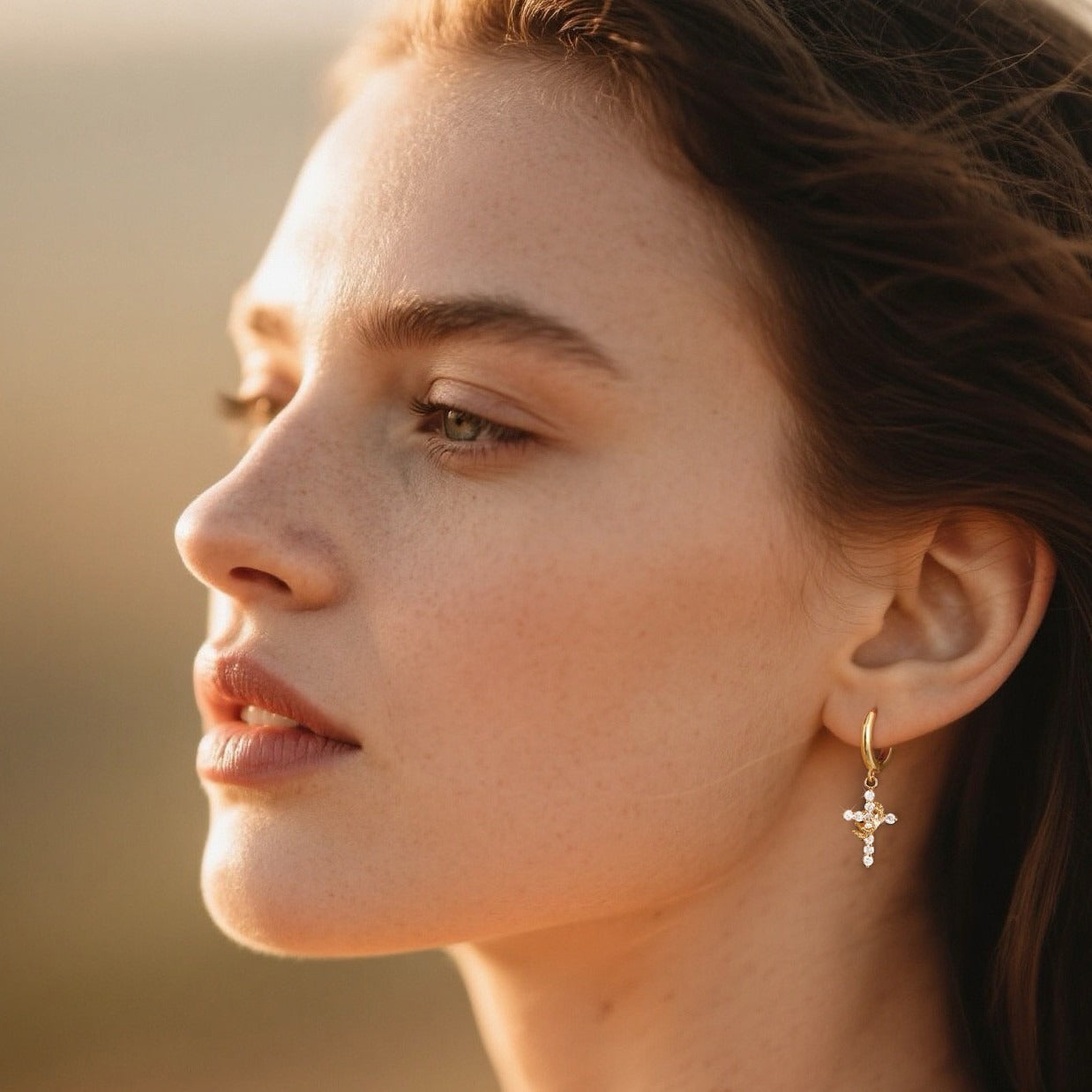 Exquisite Sparkling Zircon Cross Crown Pendant Earrings