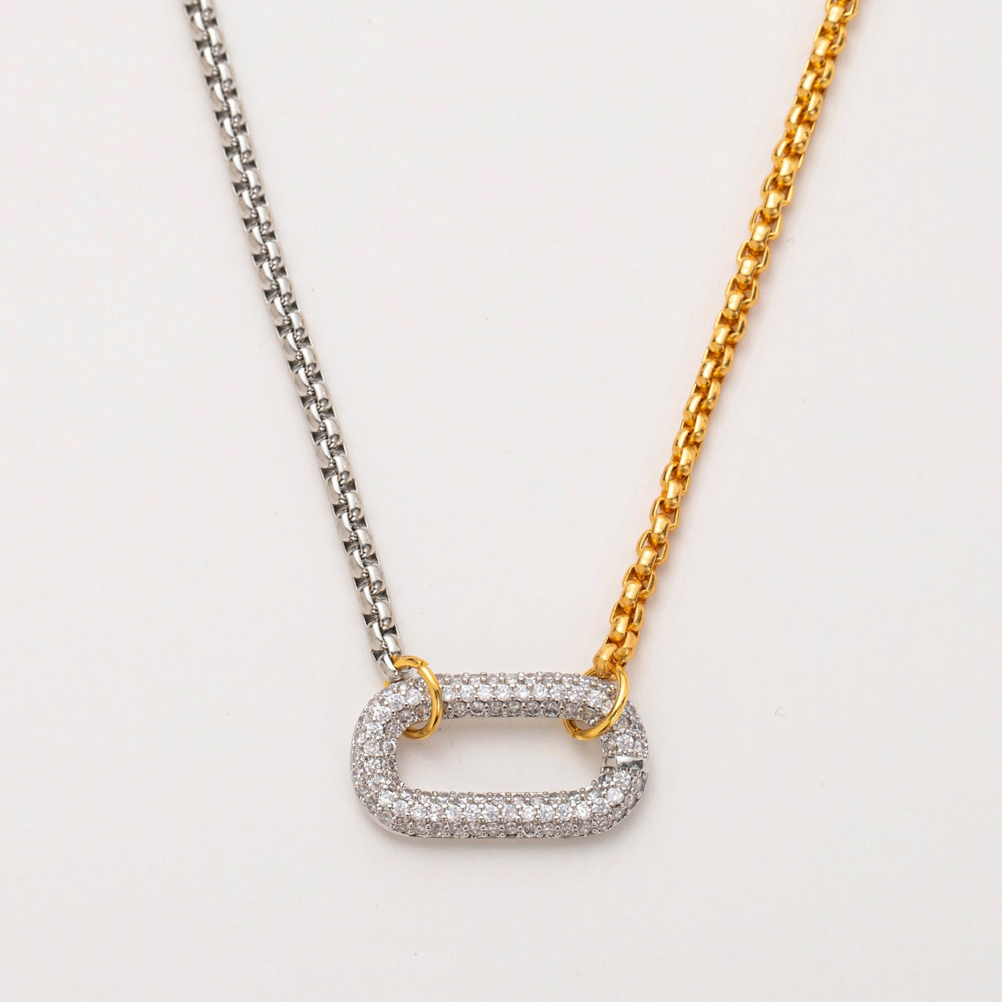 18k Gold Corn Chain U-Shaped Rhinestone Pendant Necklace