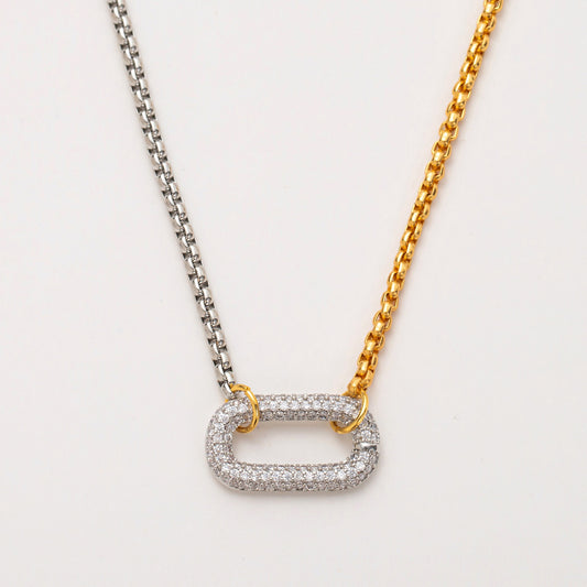 18k Gold Corn Chain U-Shaped Rhinestone Pendant Necklace