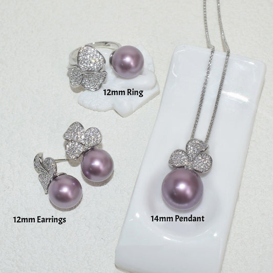 Clover Pearl Jewelry Set Earrings Necklace Ring