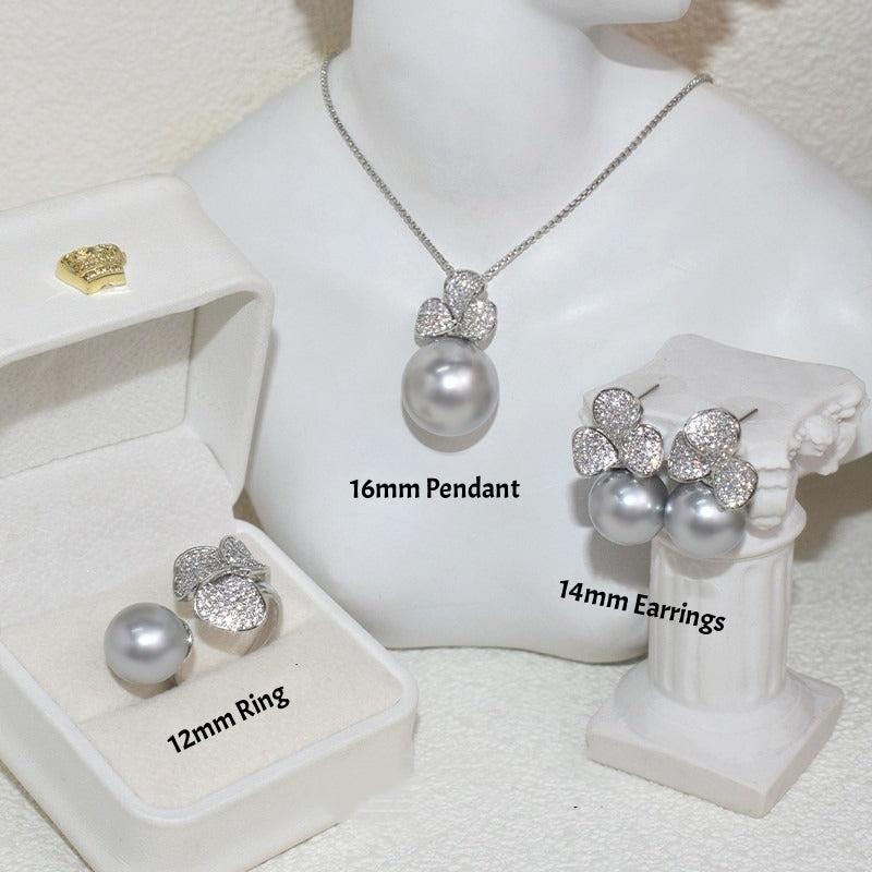 Clover Pearl Jewelry Set Earrings Necklace Ring