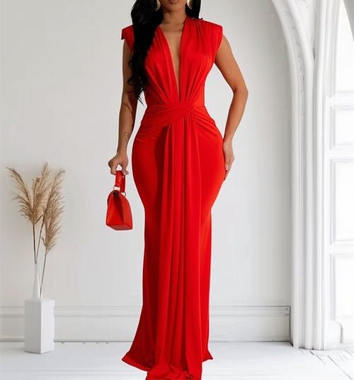 Deep V Neck Sleeveless Bodycon Maxi Dress