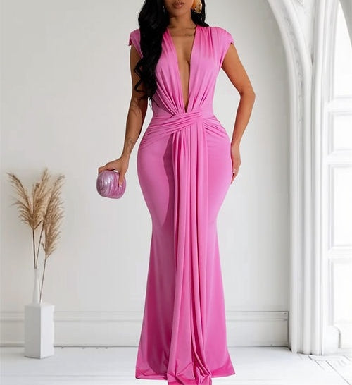 Deep V Neck Sleeveless Bodycon Maxi Dress