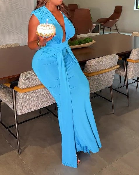 Deep V Neck Sleeveless Bodycon Maxi Dress