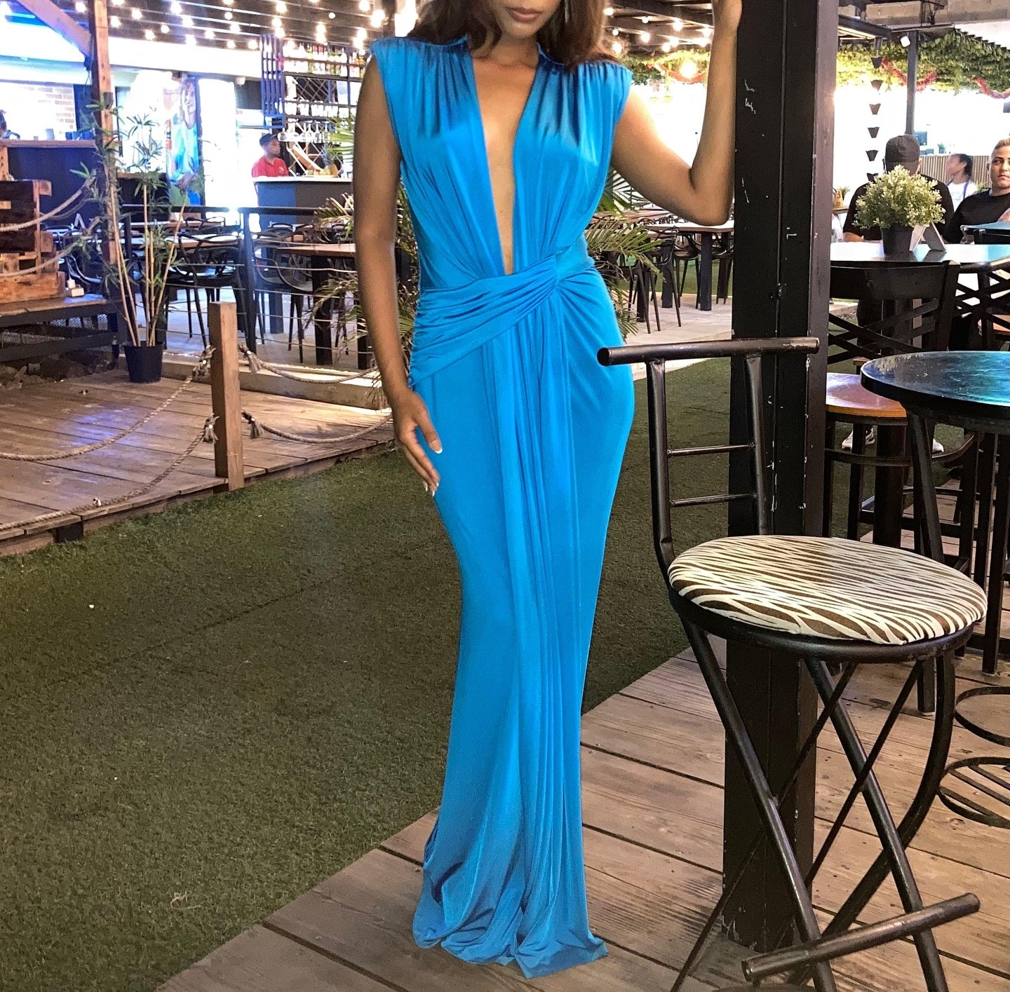 Deep V Neck Sleeveless Bodycon Maxi Dress