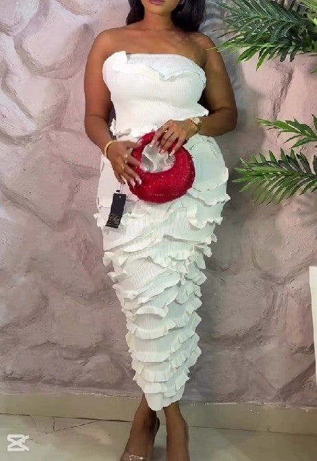 Knitted Ruffle Texture Stretch Midi Dress