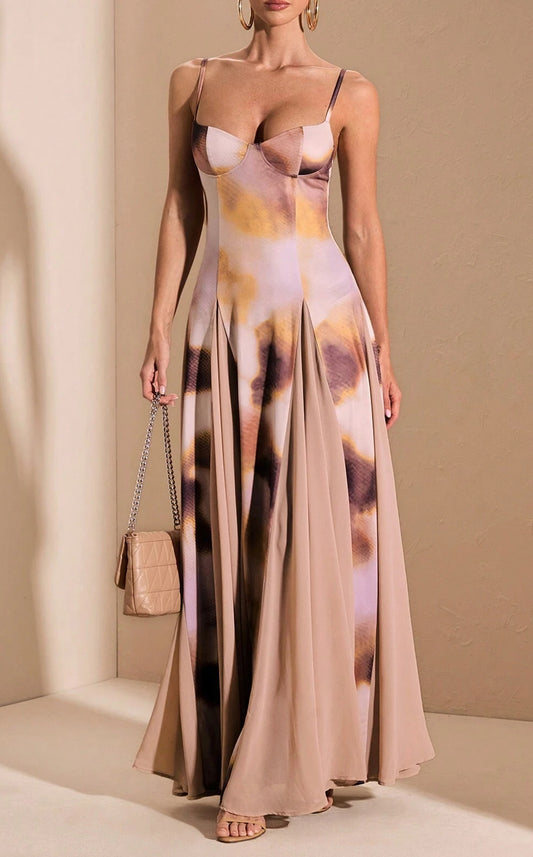 Multi-Color Ombre Print Patchwork Dress