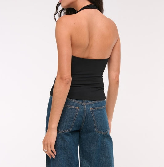 Bra-Free Twist Halter Cutout Top